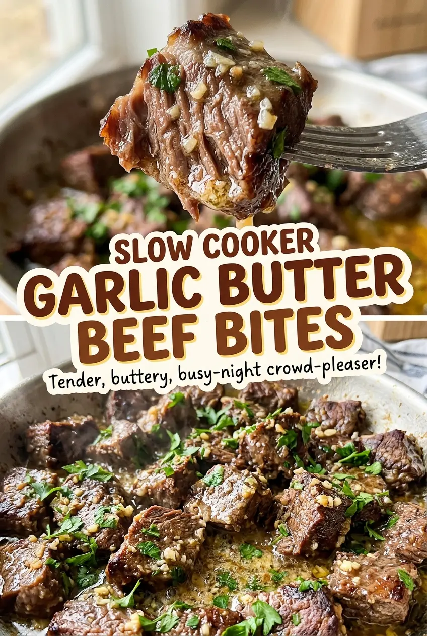 Slow Cooker Garlic Butter Beef Bites fork-tender beef