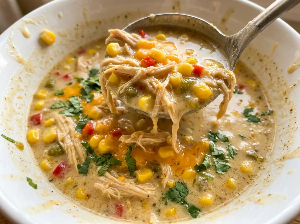 Slow Cooker Mexican Chicken Corn Chowder creamy colorful