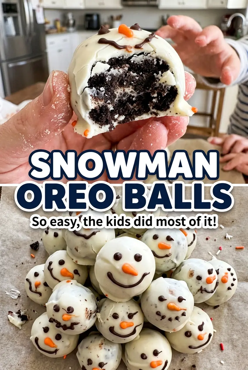 Snowman Oreo Balls with orange noses and candy coating