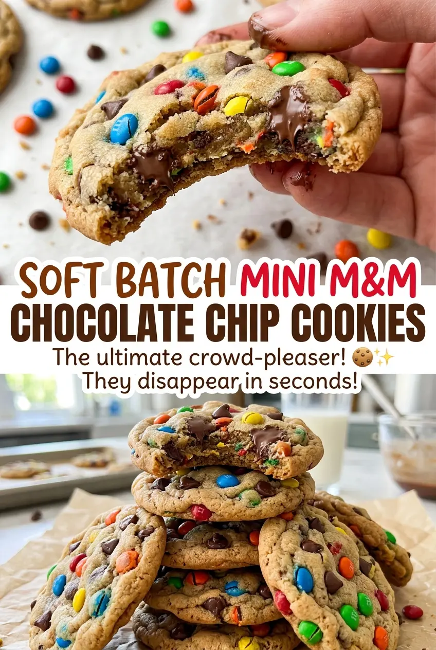Soft Batch Mini M&M Chocolate Chip Cookies chewy candy-filled