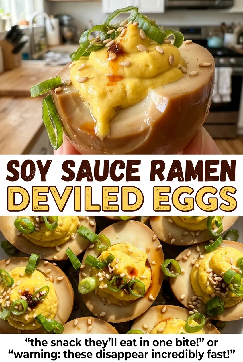 Soy Sauce Ramen Deviled Eggs with scallion sesame nori