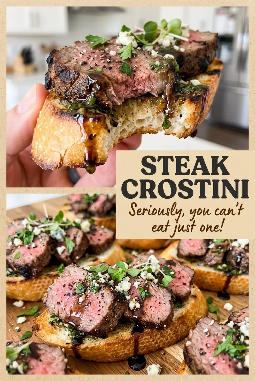 Steak Crostini horseradish arugula appetizer