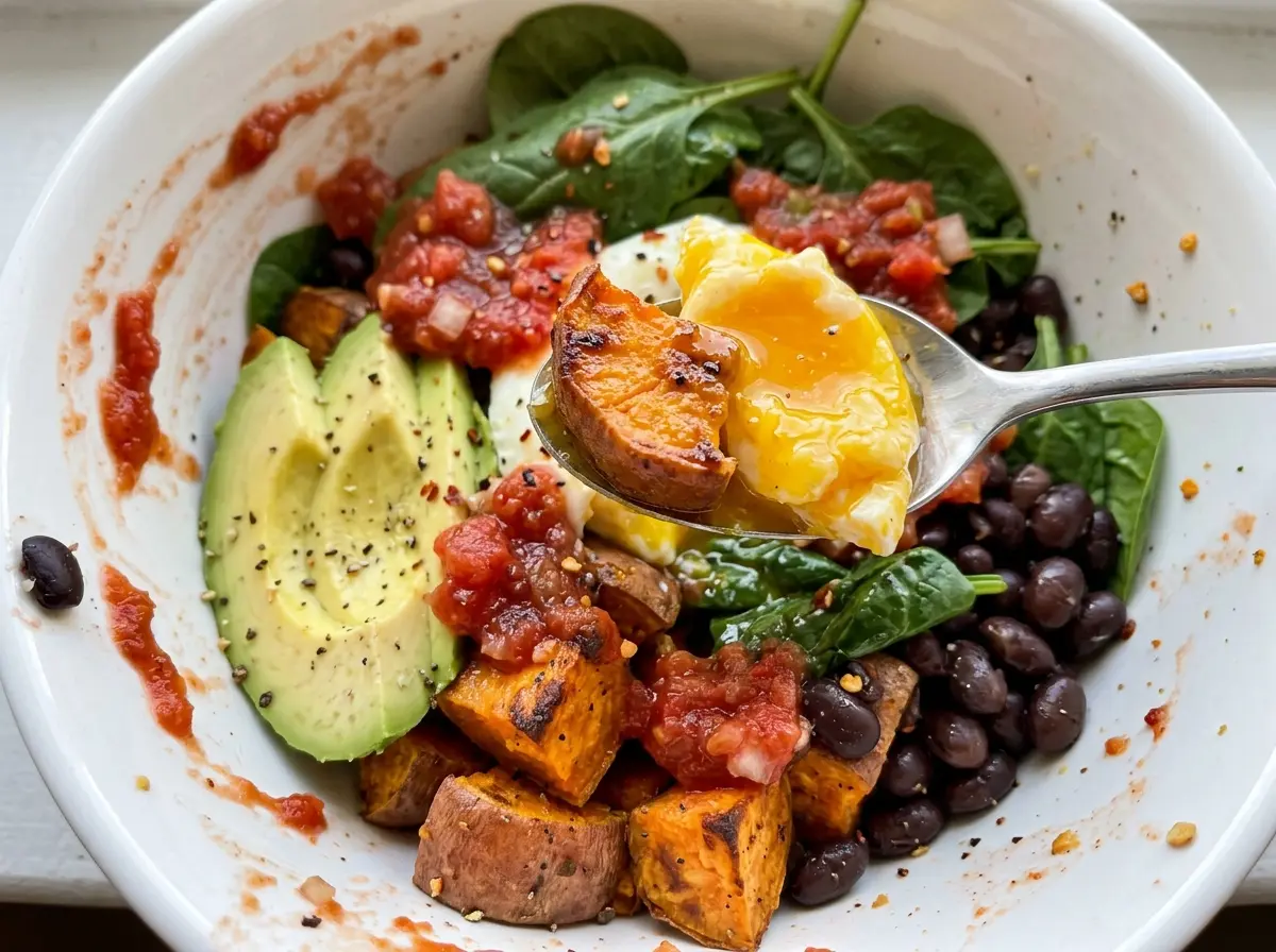 Sweet Potato Breakfast Bowl with roasted cubes