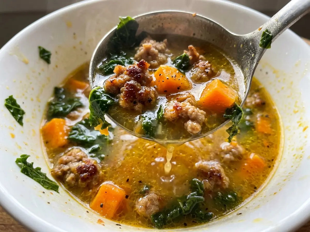 Sweet Potato Sausage Soup creamy kale bowl