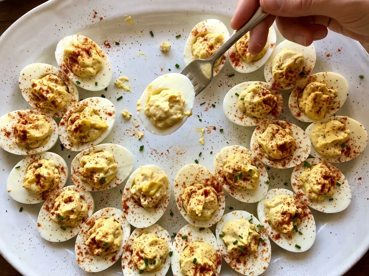 Thanksgiving Deviled Eggs creamy sage cranberry