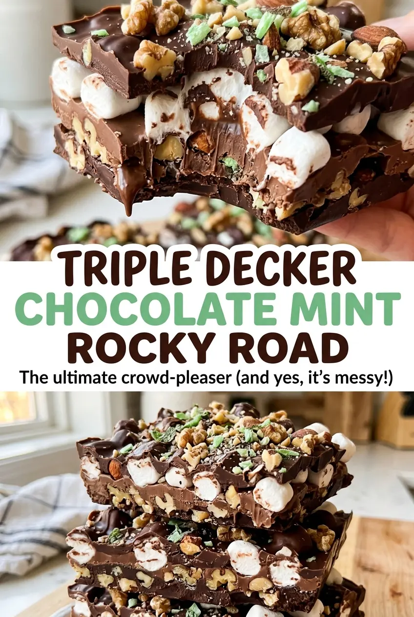 Triple Decker Chocolate Mint Rocky Road layered bars