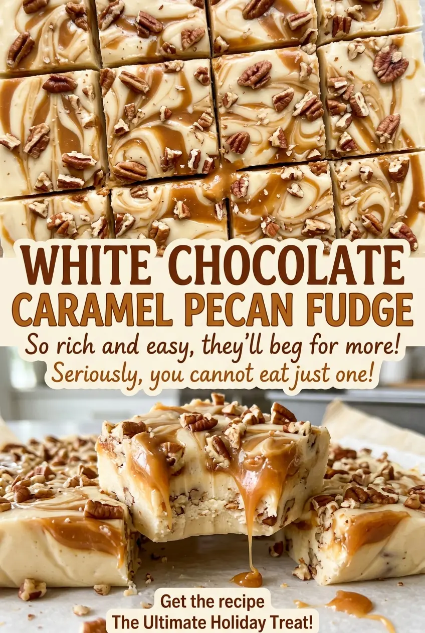 White Chocolate Caramel Pecan Fudge caramel swirled squares