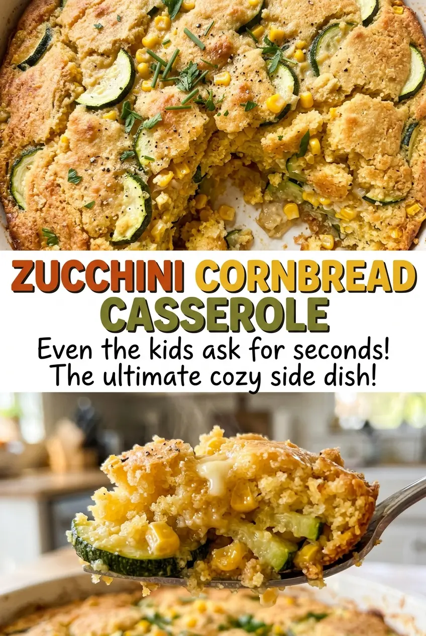 Zucchini Cornbread Casserole corn-studded golden squares